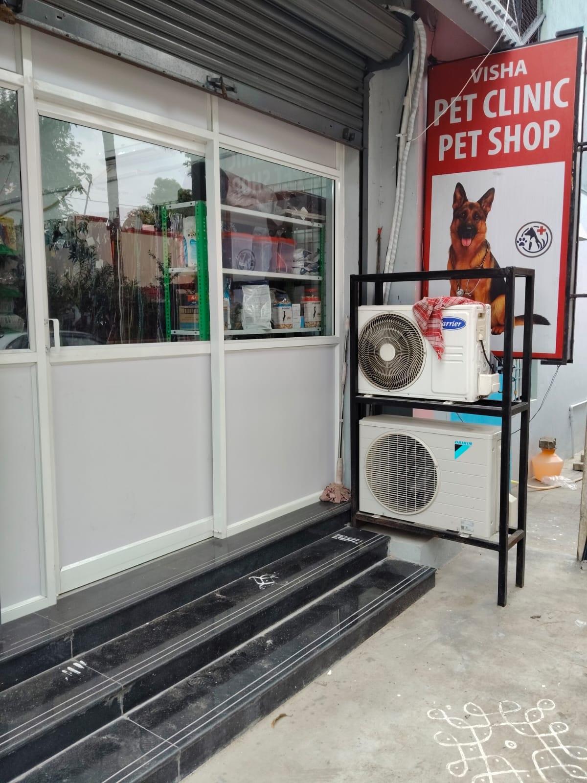 The Visha Pet Clinic & Shop storefront and signboard on Velli Veethiyar Street, Maraimalai Nagar